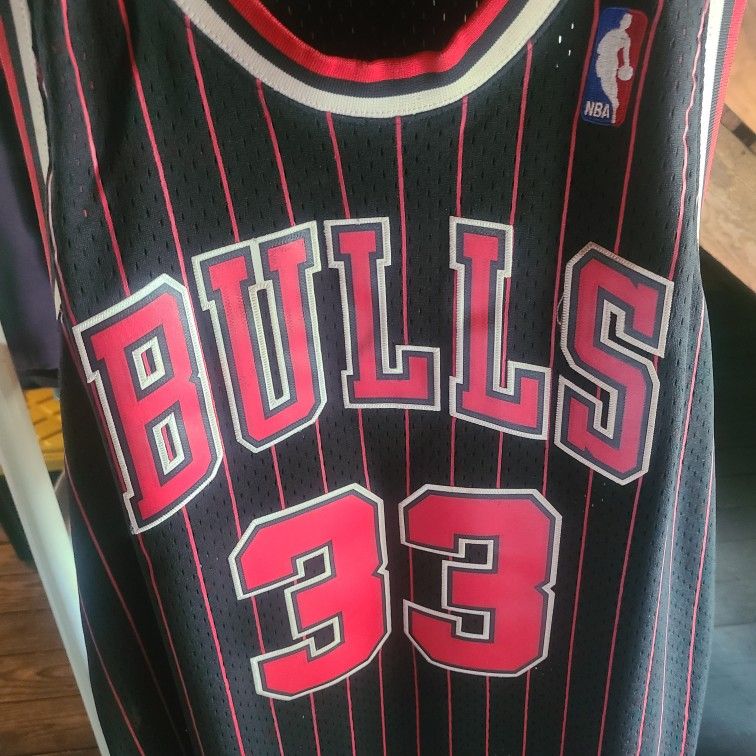 Scottie Pippen Chicago Bulls Black Pinstripe Jersey Mitchell & Ness HWC Swingman XL 1995-96