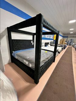 QUEEN BLACK VELVET UPHOLSTERED CANOPY BED King Size Bed, Dresser Mirror Nightstand Chest Mattress Home Improvement, Home Decor, Home Garden