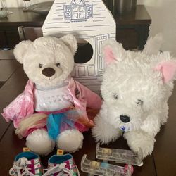 Build A Bear . White Bear And Dog + Clothes , Sketchers , See pictures . Take all for $25 . Pick Etc