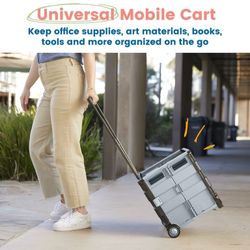 Rolling Storage Cart: Keep your textbooks
files
groceries
tools
and personal items organized when on the go; cart features a retractable handle that l