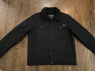 Hurley Fleece-Lined Men’’s Canvas Trucker Jacket Black Sherpa Lined Jacket