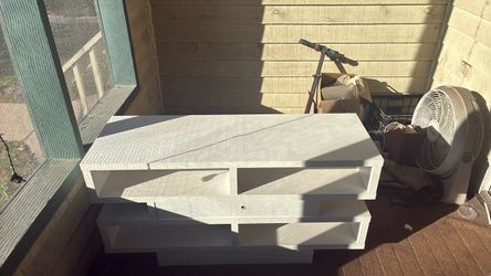 White TV Stand with Open Shelves