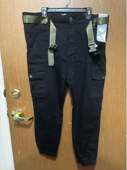 YDX black cargo pants with adjustable belt and pockets size 24w