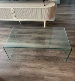 Modern Tempered Glass Waterfall Coffee Table – Excellent Condition