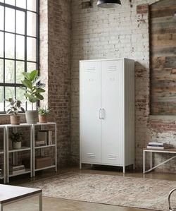 Metal Wardrobe Closet, White