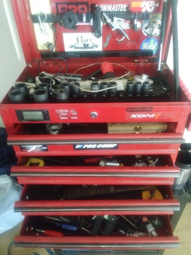 Tool box w/ tools and tool cart also a creeper