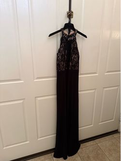Morgan & Co Black Gown Lave Sequin Halter Keyhole Sideslit Size 5