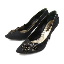 Louis Vuitton Authentic Women Black Satin Pumps with FCrystal Stones 11596