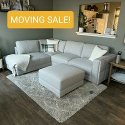 Gray Sectional Couch Sofa With Ottoman 