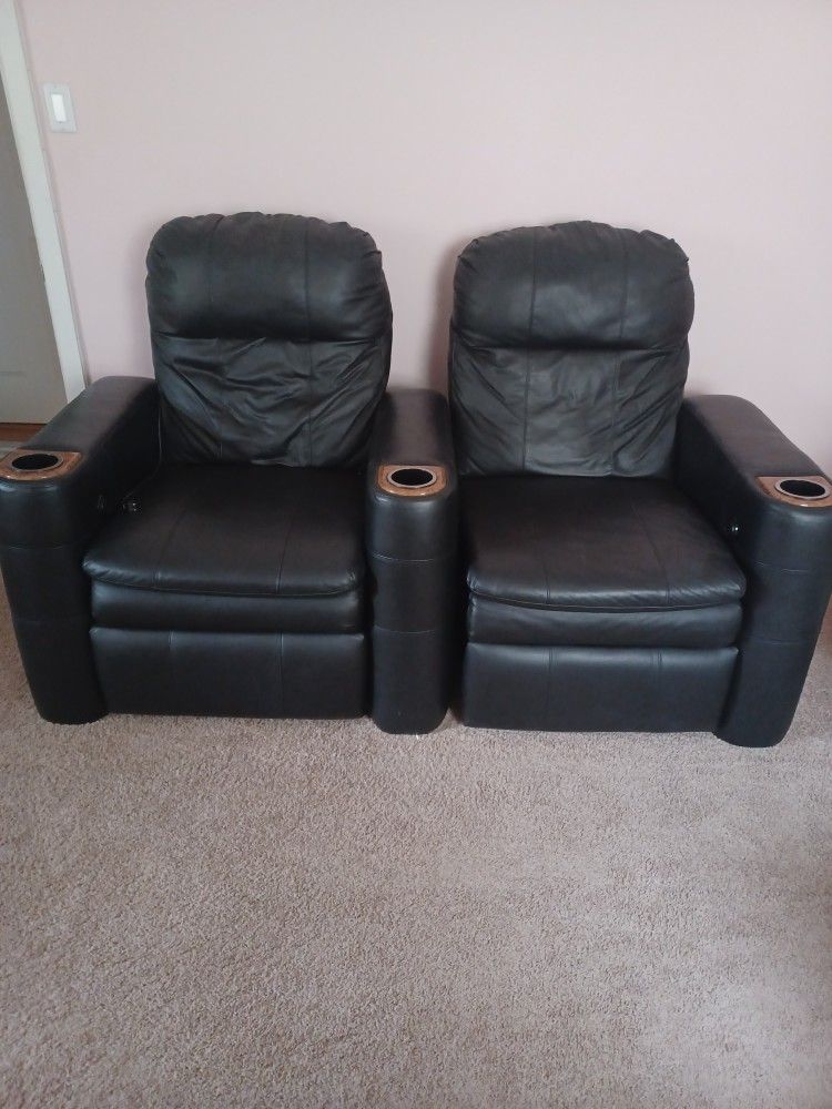 2  Cozy Black Leather  Movie Theater Chairs 