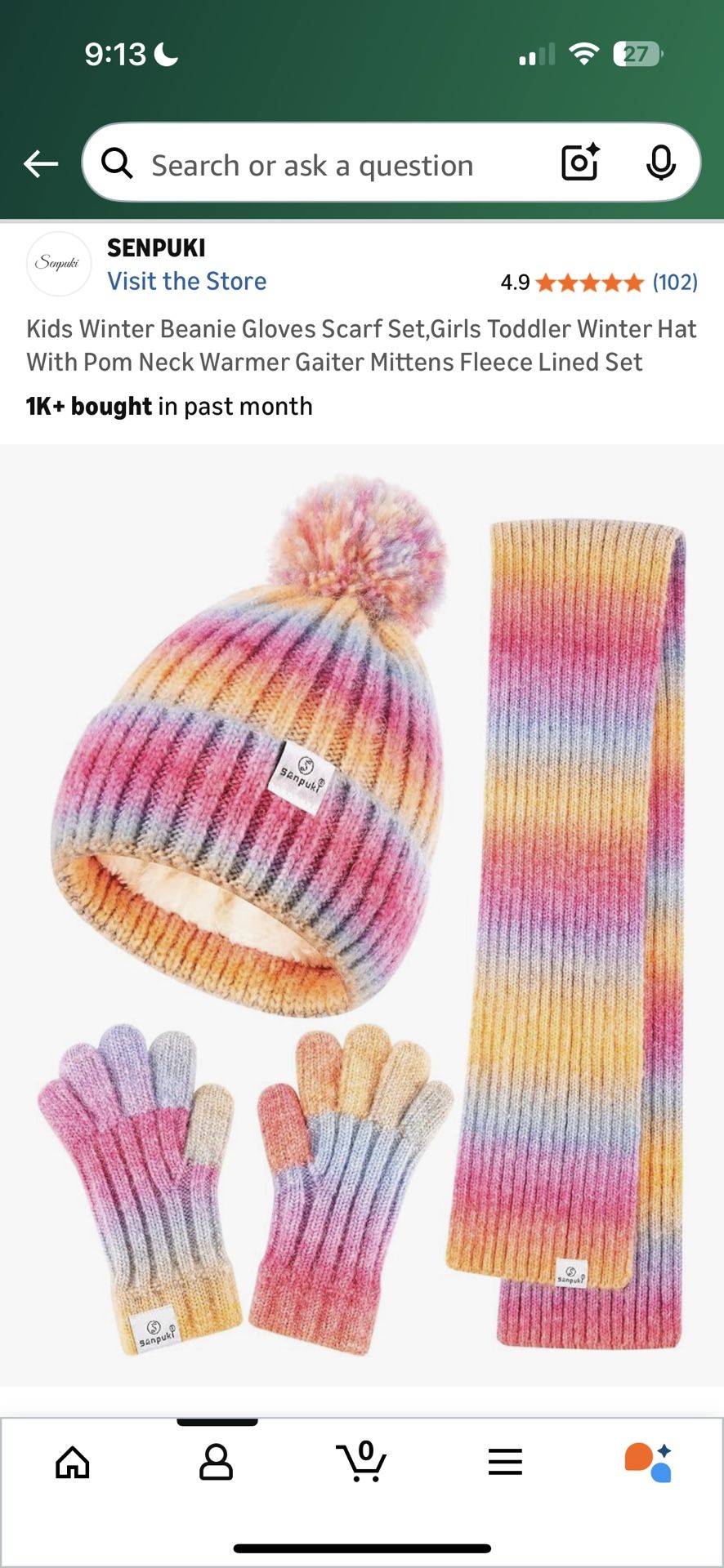 Girl Winter Beanie Gloves Scarf Set Brand New