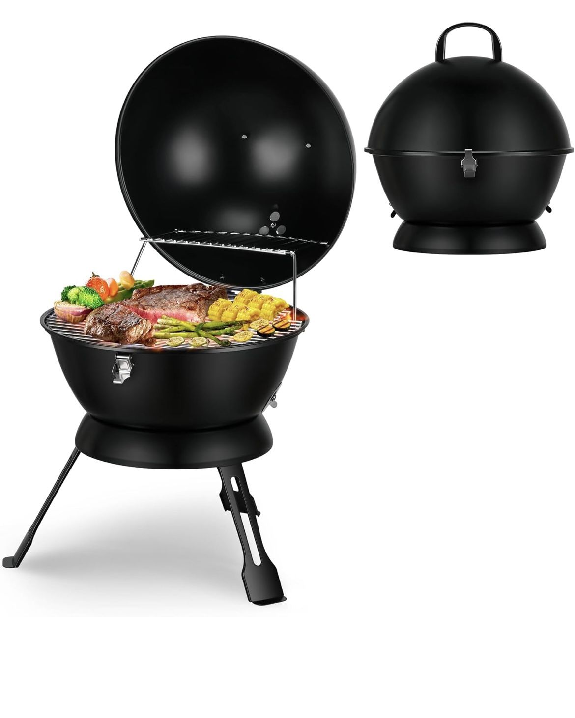 NEW IN BOX - 14inch Portable Charcoal Grill with Warming Rack, Small bbq Charcoal Grill Tabletop Foldable Grills for Backyard, Camping, Black