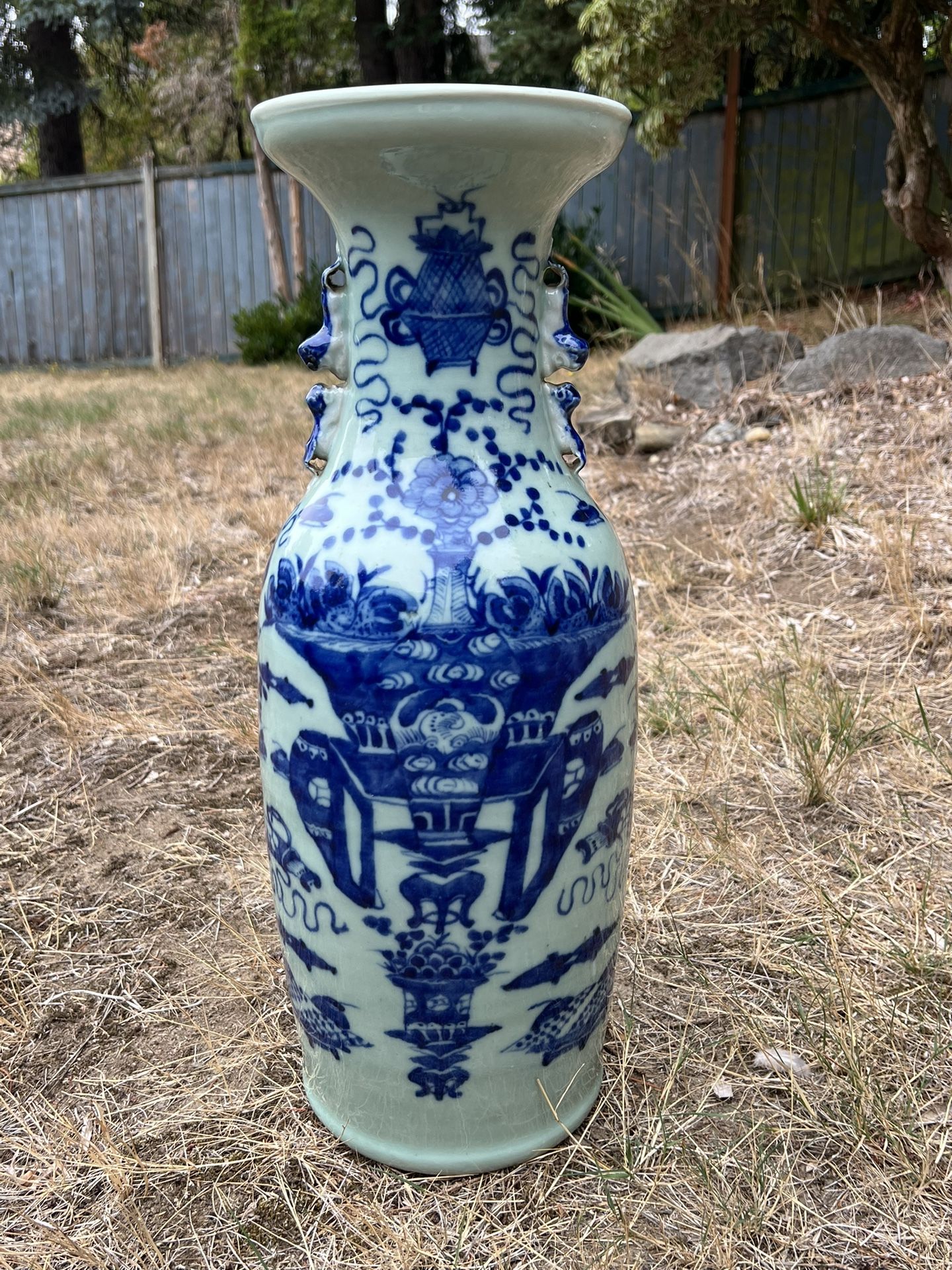 Chinese antique celadon glaze porcelain vase 23"