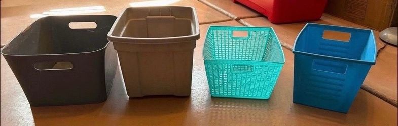 4- plastic buckets/ totes- GOOD