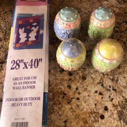 Easter Flag And Set Of 4 Easter Egg Candles 