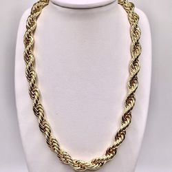 Rope Link Chain 14k Yellow Gold Filled Necklace Oro Laminado Cadena De Soga 