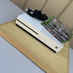 Xbox One S Console Bundle with 4 Games and Cable Model 1681 White No Controls 