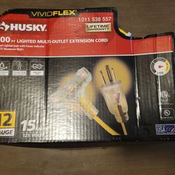 Husky VividFlex  100' 12/3 Heavy Duty Indoor/Outdoor Triple Tap Extension Cord with Lighted Ends