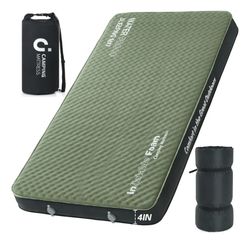 CYMULA Self Inflating Double Sleeping Pad, 4in Ultra-Thick Foam Camping Mattress 2 Person with Air Pump Sack Floor Bed for Adults Inflatable Sleeping 