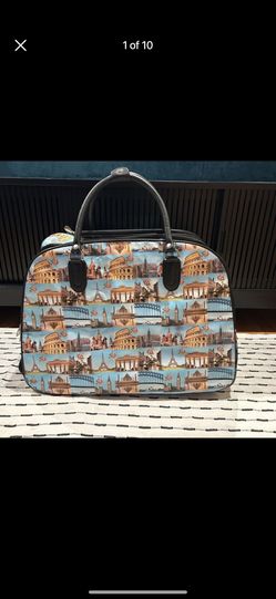 Famous World Landmarks Rolling Luggage Travel Women Duffel Bag Wheels Vinyl