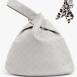 Wrist Bag Tote Bag Knot Bag Women's Portable Purse PU Leather Wrist Bag Woven Pattern Bucket Shape Large Size Handle Purse