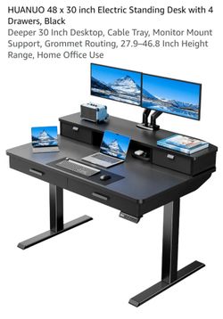 48 x 30 inch Electric Standing Desk with 4 Drawers, Black
Deeper 30 Inch Desktop, Cable Tray, Monitor Mount Support, Grommet Routing, 27.9–46.8 Inch H