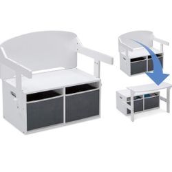 Children Wooden 3 In 1 Storage Bench And Desk 