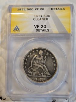 1871 Seated Liberty Half Dollar ANACS VF20  RARE