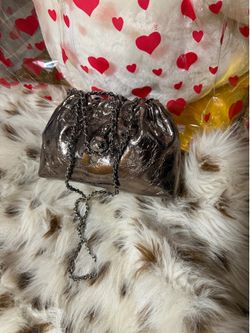 Chic Metallic Gunmetal Silver Plated Pouch Bag with Chain