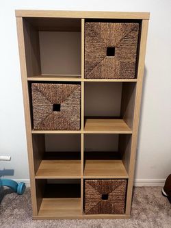 8-Cube Storage Shelf with Wicker Baskets