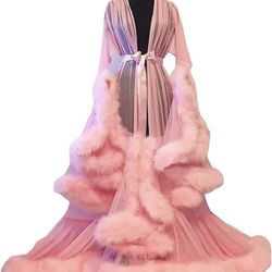 Pink Sheer Fancy Long Robe - Hollywood / Pinup