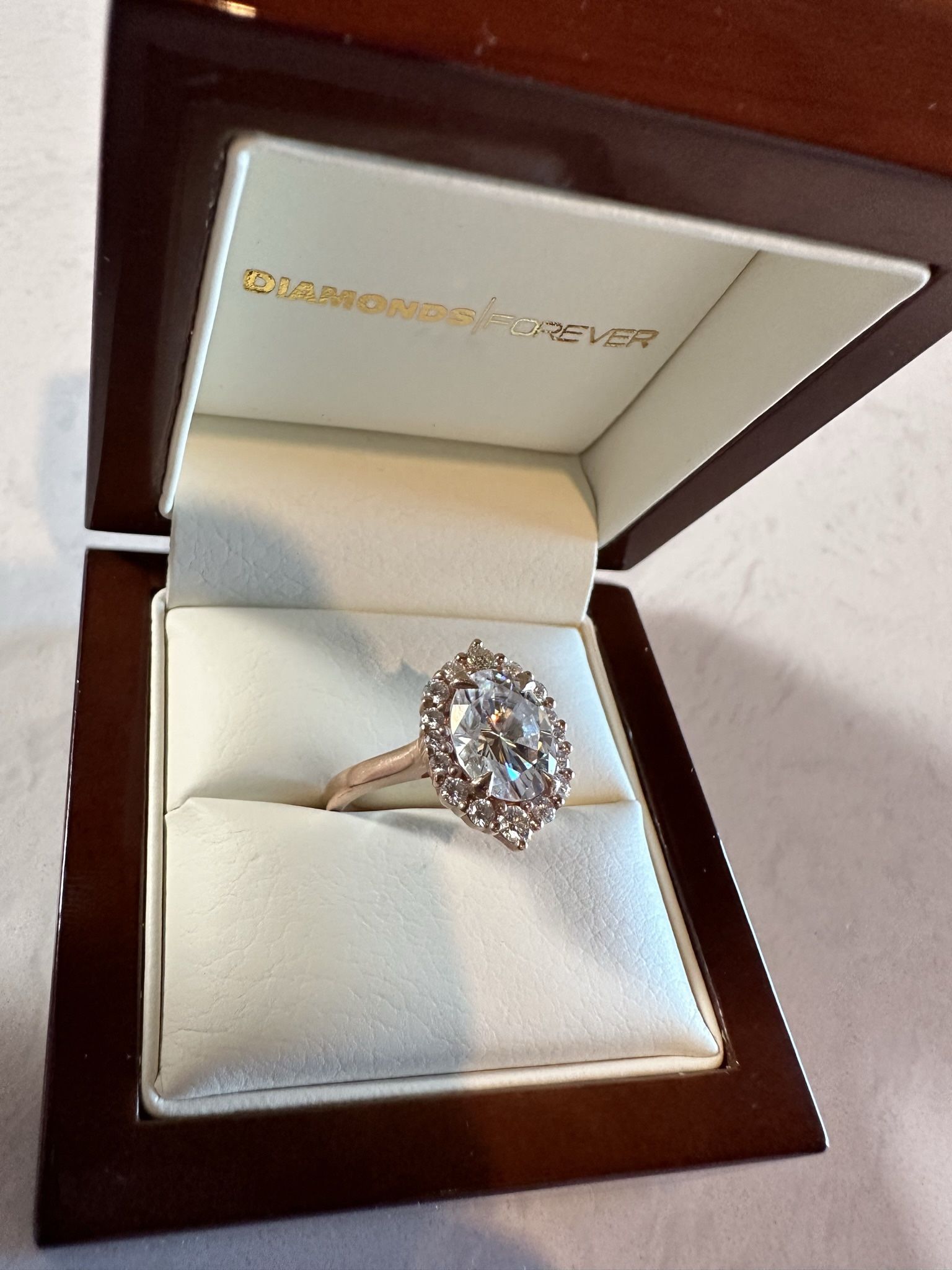 Moissanite Cathedral Prong Halo Set Engagement Ring