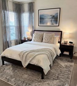 Solid Wood Queen Bed Frame with Upholstered Velvet Headboard