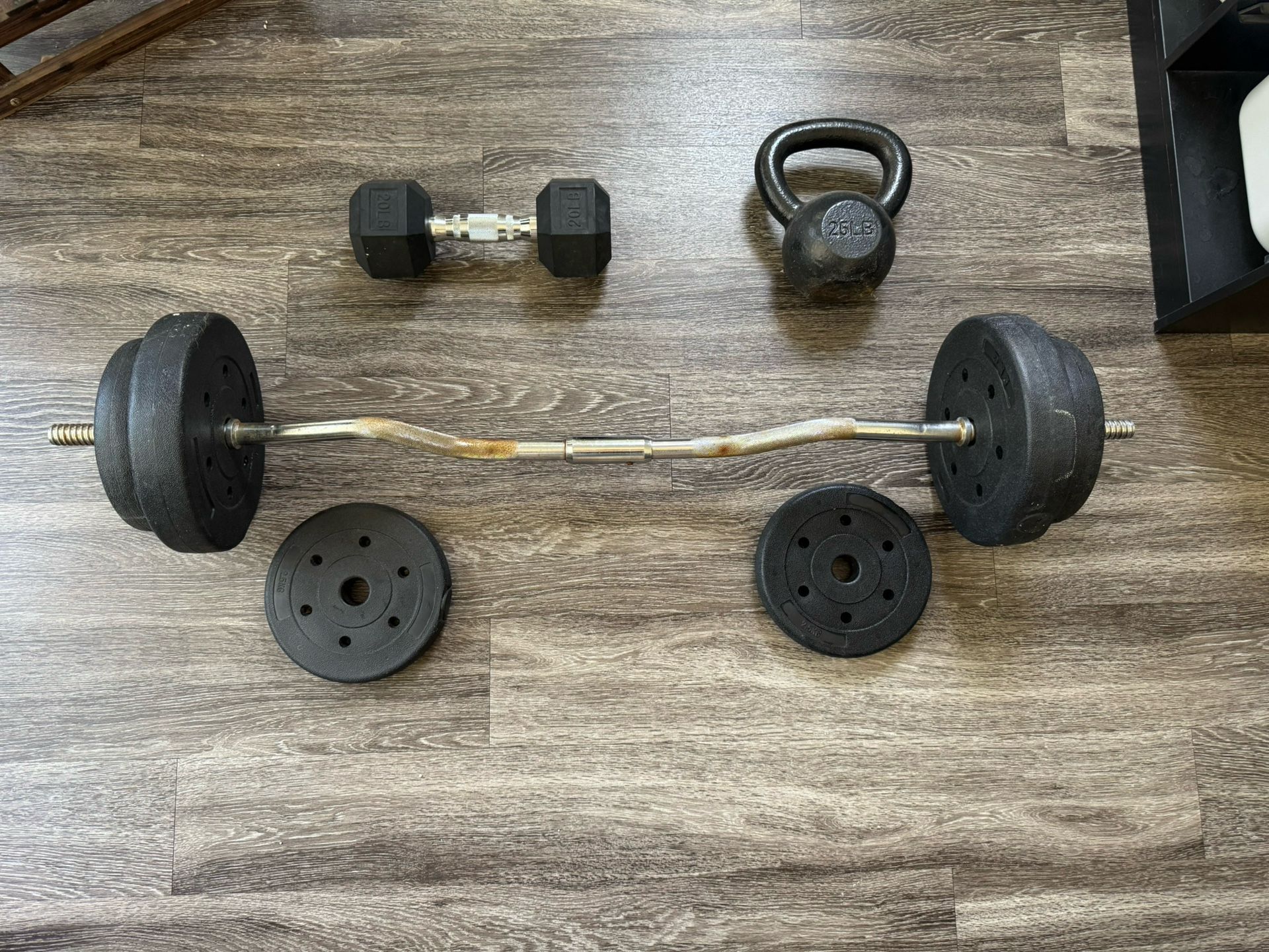 Set of Weights – Bar, Kettlebell, Dumbbell & Plates