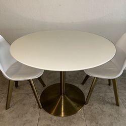 ODYSSEY brass white dining table CRATE & BARREL