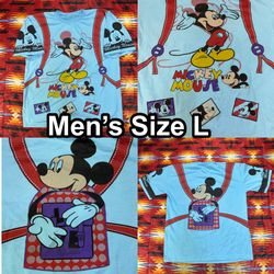 DISNEY Mickey Mouse Backpack All Over Print Men’s Size Large Blue T-Shirt