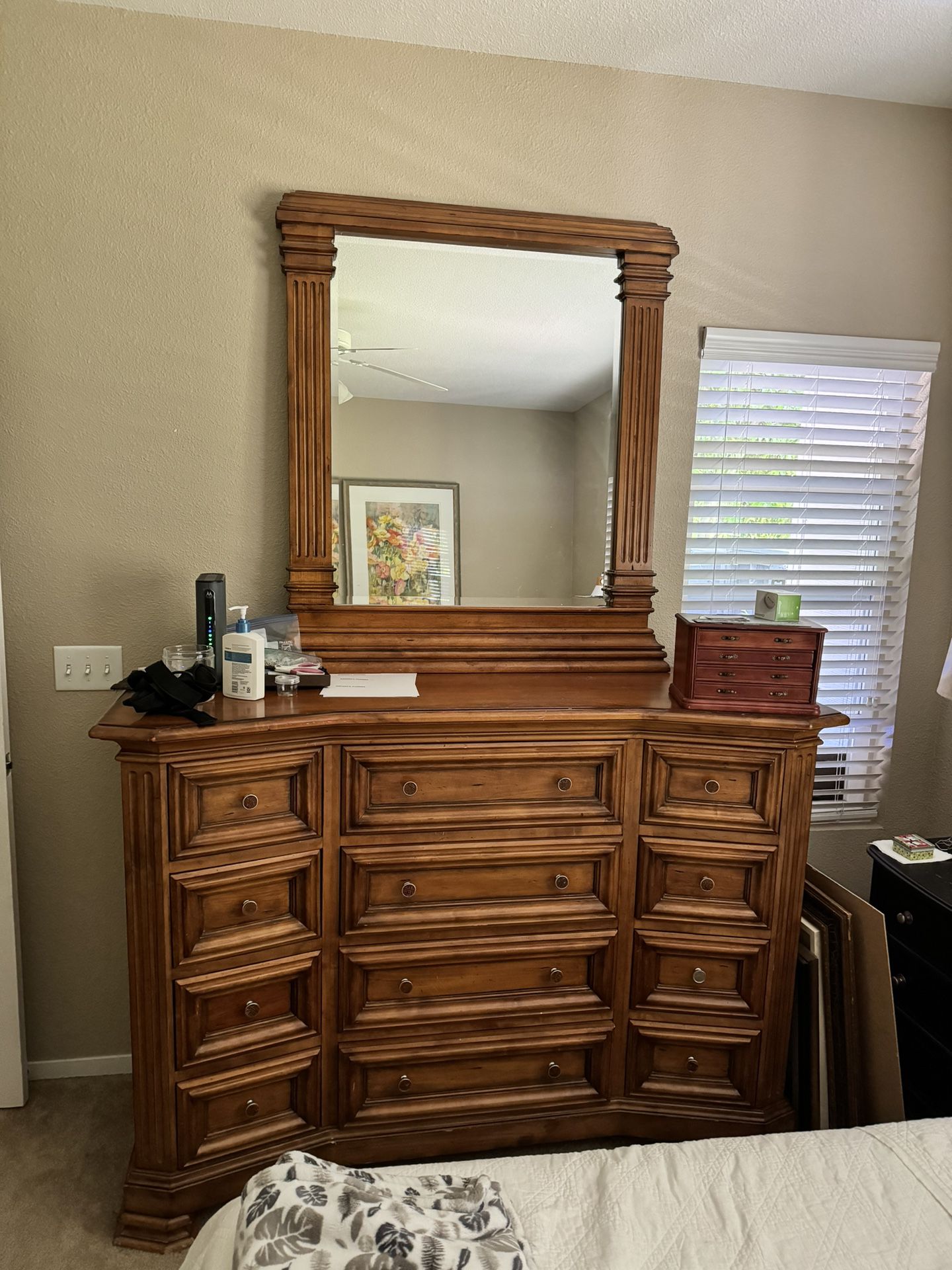 Oak Dresser And Mirror