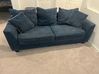 Navy Blue Fabric 3-Seat Sofa with Pillows