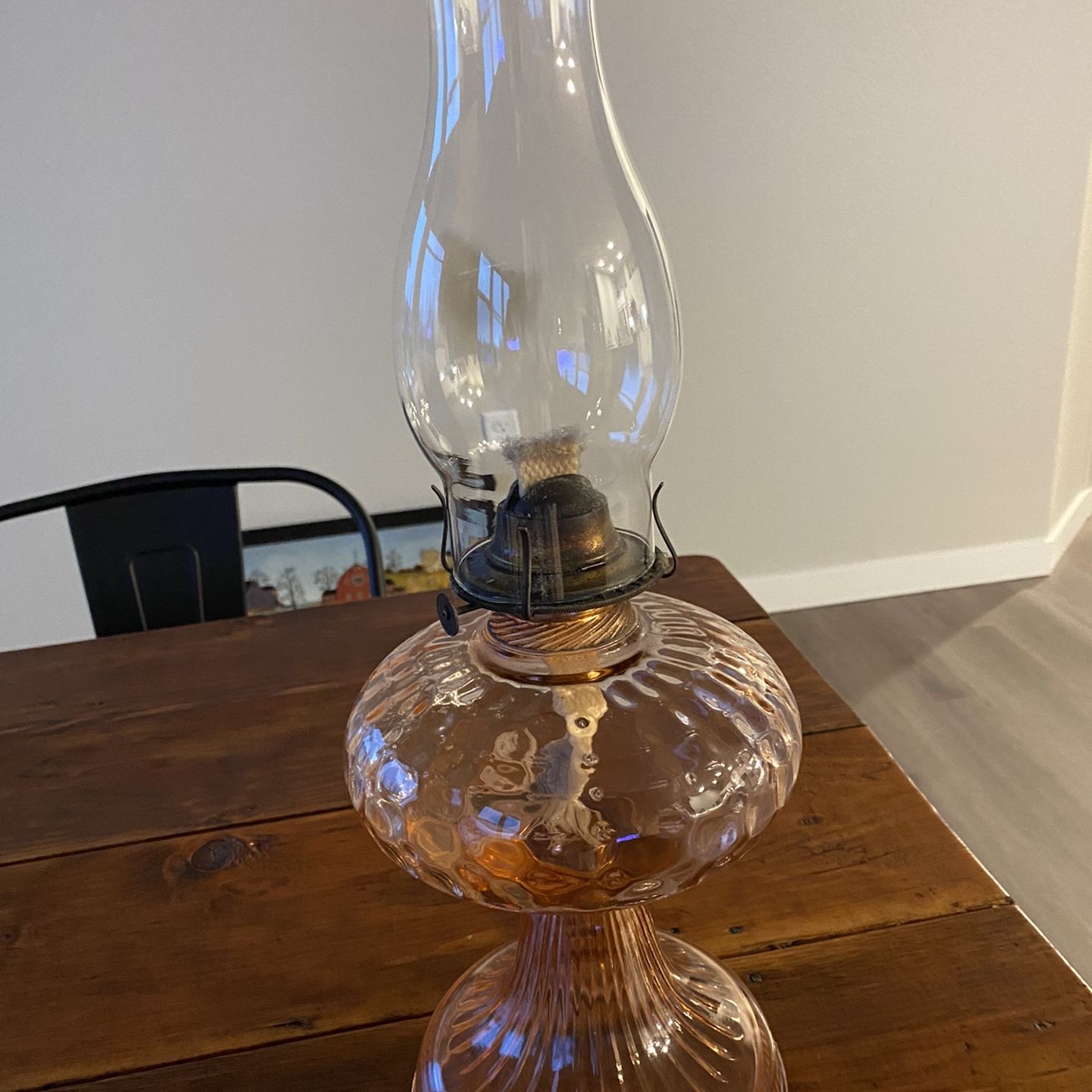 Antique Pink Depression Glass Oil Lamp