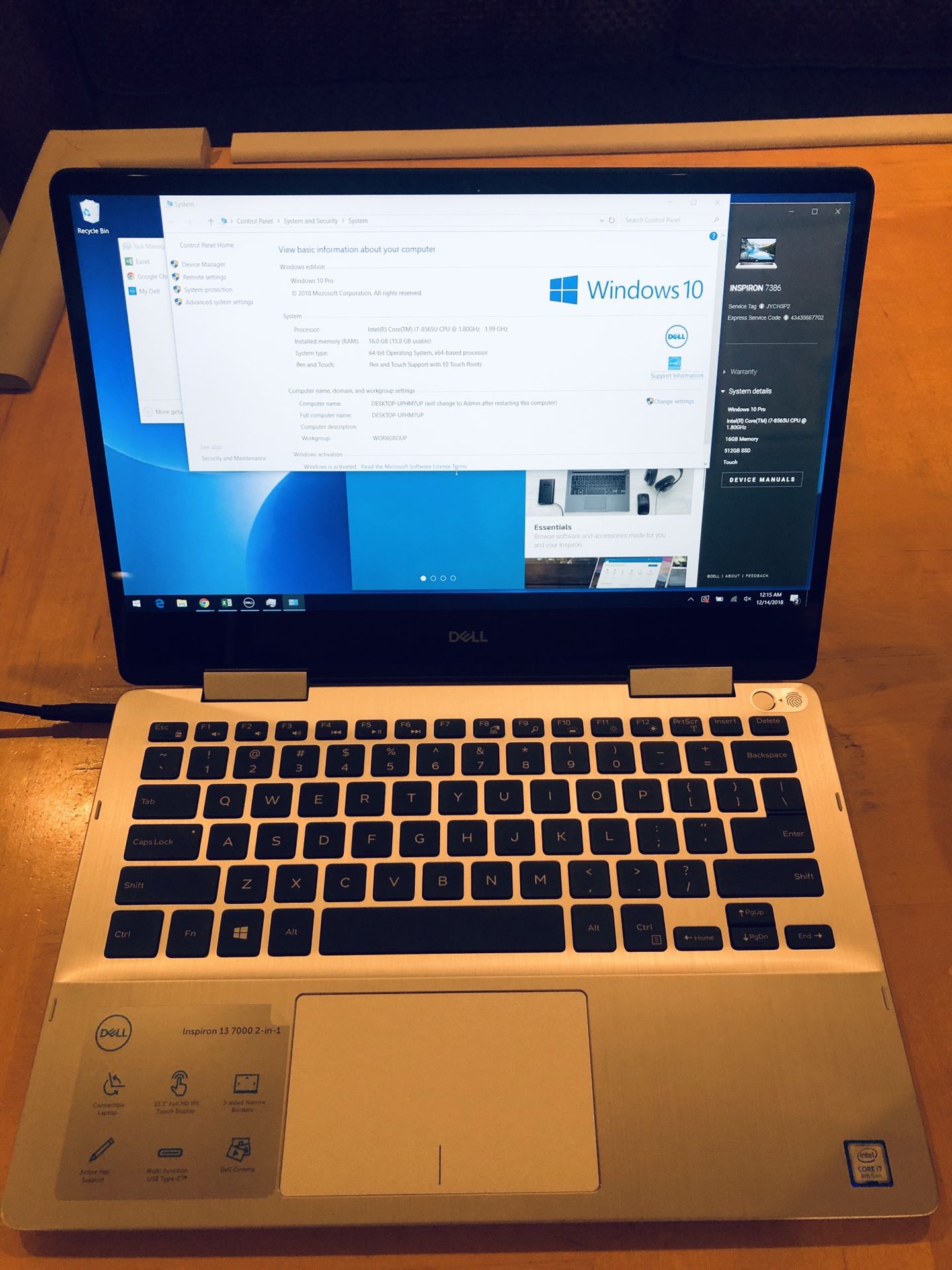 2018 New 13” Dell Inspiron 7386, Intel Core i7-8565U @ 1.80GHz, 16gb memory, 512GB SSD