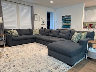 Large Blue Sectional Sofa with Chaise