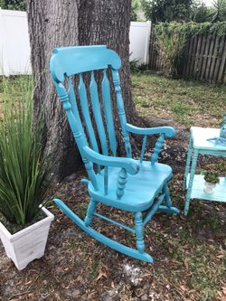 Beautiful rocking chair in turquoise silver glazed