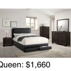 Modern Queen size Complete Bedroom Set. Mattress Sold Separately 