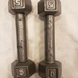 Set of two 5lb cast iron Dumbbells. Used  Only Three Times