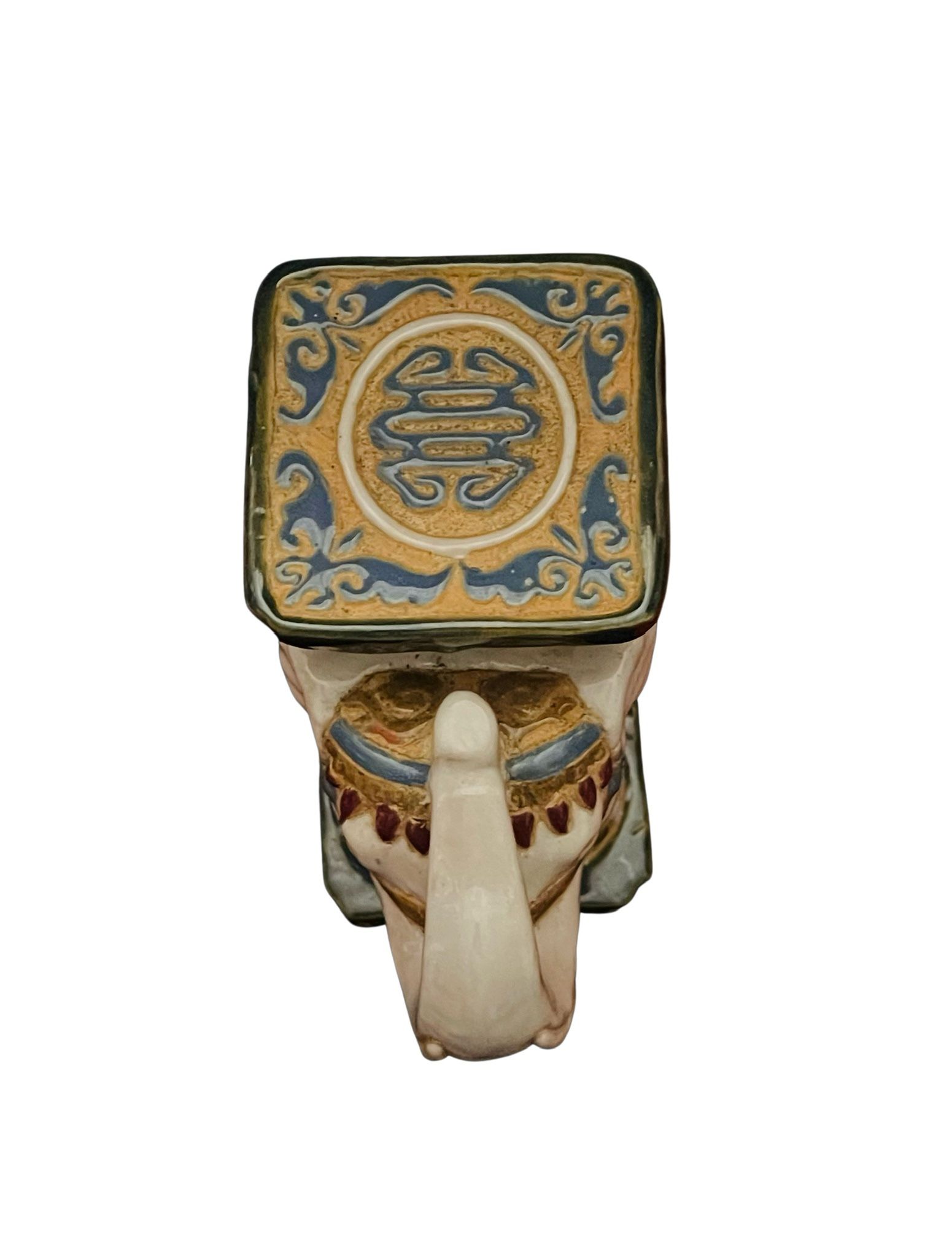 💕 Vintage NEW Small Asian Ceramic Glazed White, Green, Multicolored ELEPHANT Statue, Plant Stand, Bookend 💕