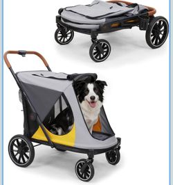 Dog Stroller for Large-Dogs: Easy Fold Dual Entry Onefoot Brake
