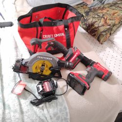 Craftsman 20v Drill And Battery Circular Saw With 2 Batteries And A Charger In A Craftsman Bag