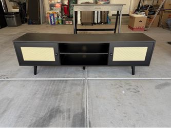 Black Media Console with Rattan Doors