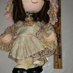 Vintage 1970s Paper Mache & Soda Bottle Doll, Folk Art, Resembles Holly Hobbie