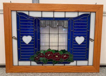 Large Handmade Framed Stained Glass Window Panel – 36” x 26” Hanging Window Insert